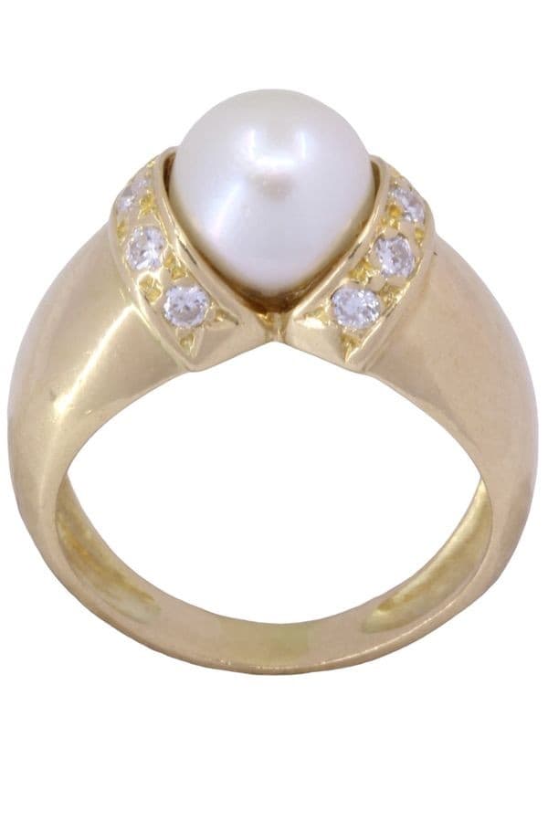 BAGUE PERLE ET DIAMANTS — vue 1