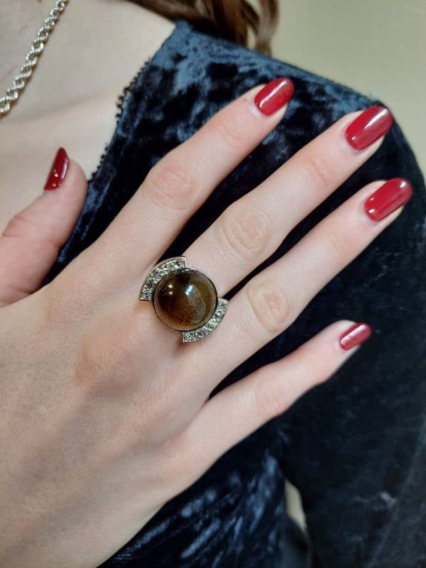 BAGUE ANCIENNE QUARTZ ET DIAMANTS — vue 2