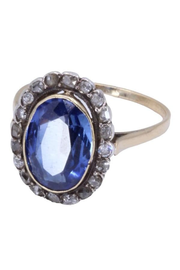 BAGUE POMPADOUR SAPHIR ET DIAMANTS — vue 6