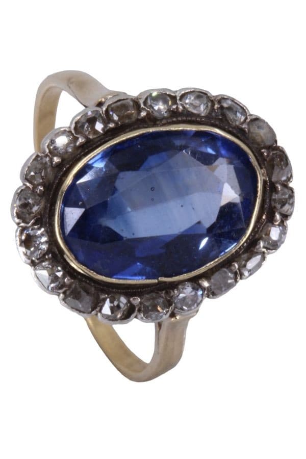 BAGUE POMPADOUR SAPHIR ET DIAMANTS — vue 4
