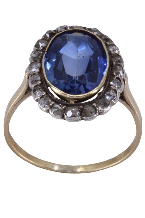 BAGUE POMPADOUR SAPHIR ET DIAMANTS — vue 1