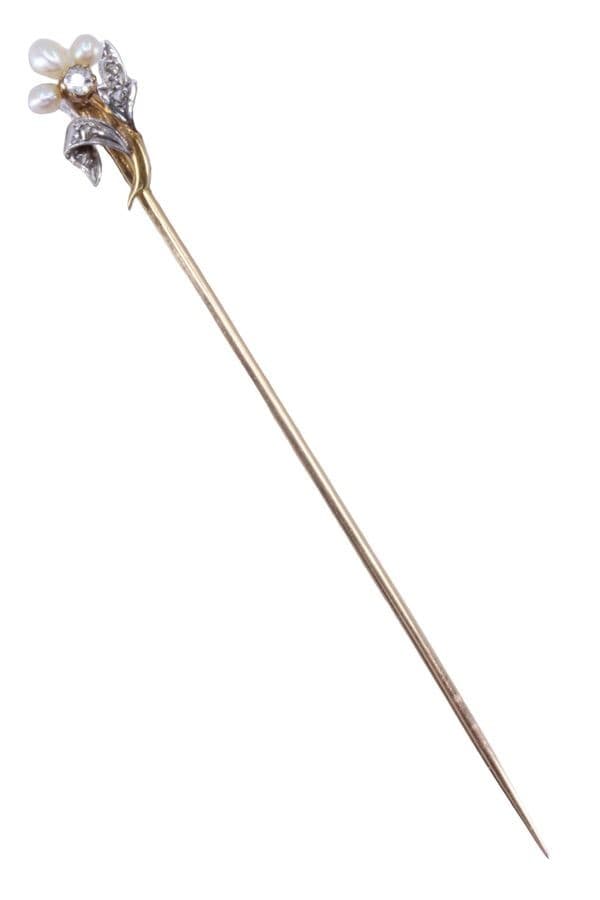 ÉPINGLE ANCIENNE PERLES ET DIAMANTS — vue 1