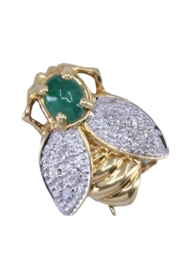 BROCHE ABEILLE ÉMERAUDE ET DIAMANTS — vue 1