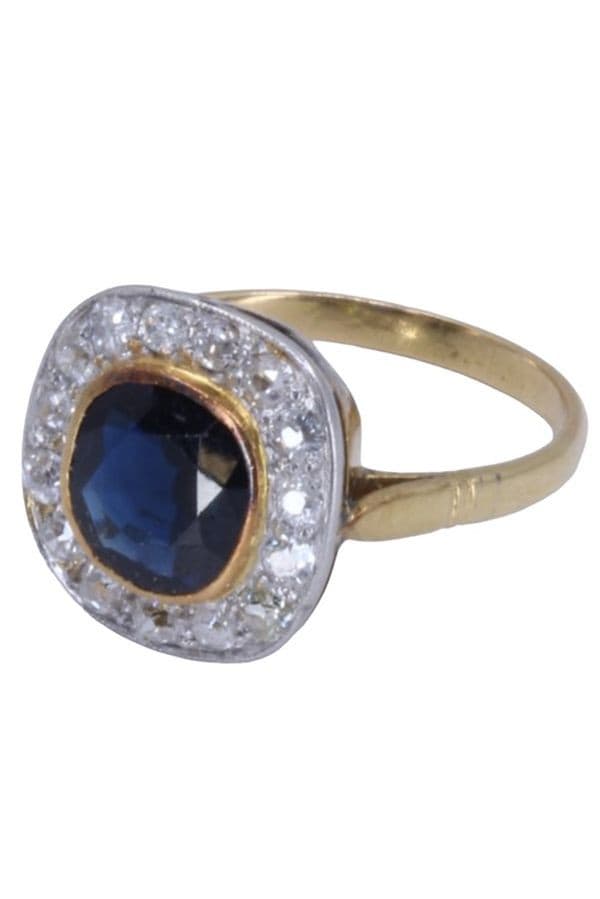 BAGUE ANCIENNE MARGUERITE SAPHIR ET DIAMANTS — vue 6