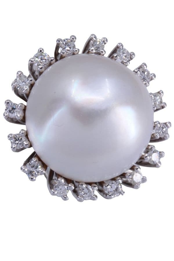 BAGUE DÔME MODERNE PERLE ET DIAMANTS — vue 5