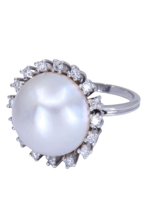 BAGUE DÔME MODERNE PERLE ET DIAMANTS — vue 6
