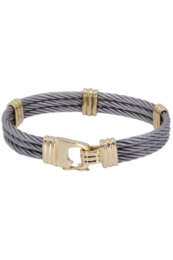 BRACELET CABLE OR ET ACIER — vue 1
