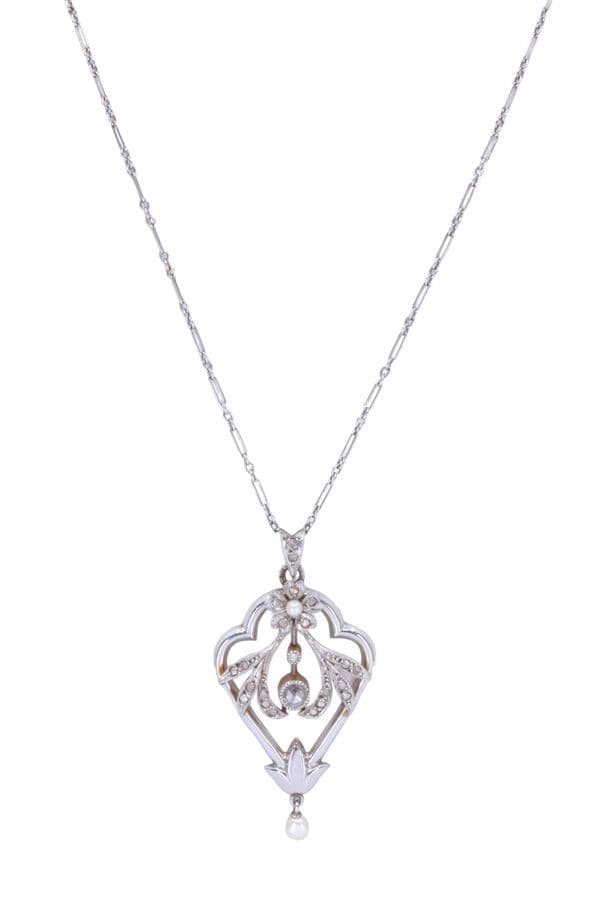 COLLIER ART-DÉCO PERLE ET DIAMANTS — vue 1