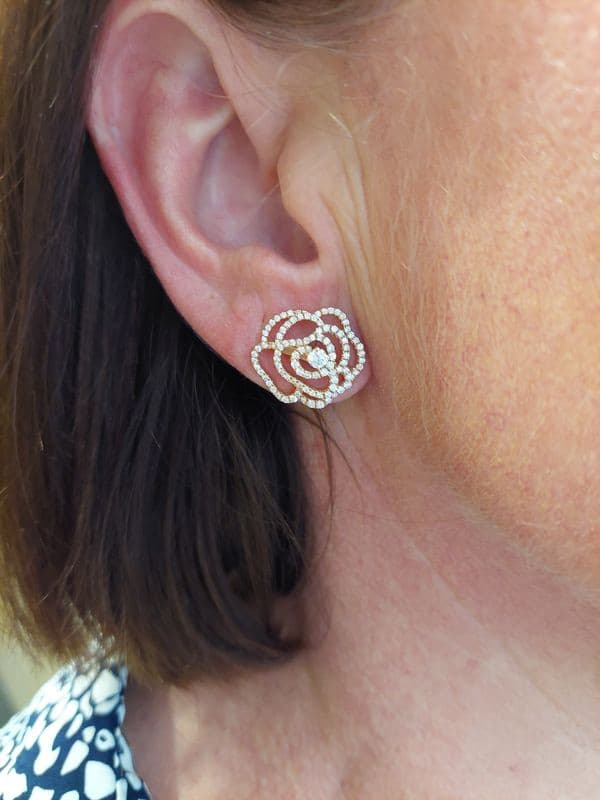 BOUCLES D'OREILLES ROSES DIAMANTÉES — vue 2