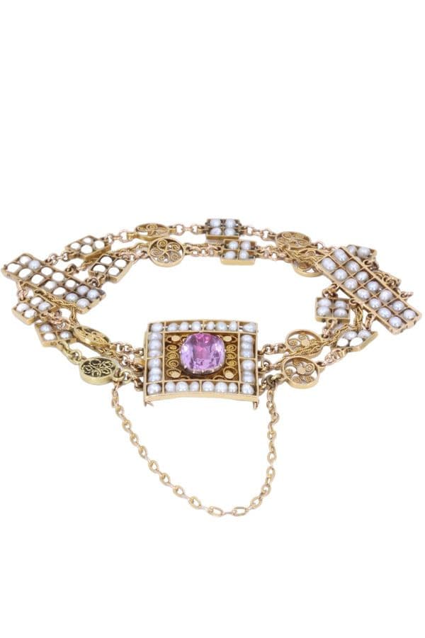 BRACELET ANCIEN PERLES ET TOURMALINE — vue 1