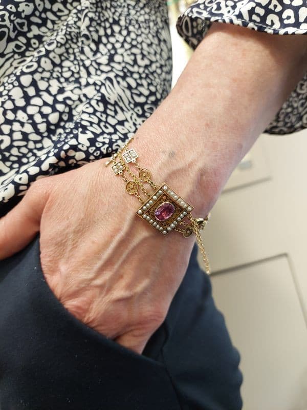BRACELET ANCIEN PERLES ET TOURMALINE — vue 2