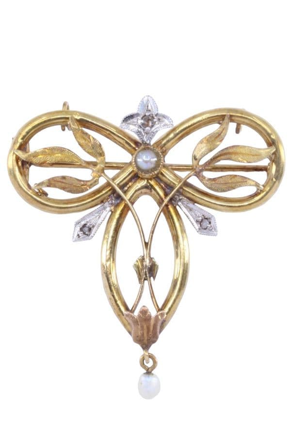 BROCHE ANCIENNE PERLES ET DIAMANTS — vue 1