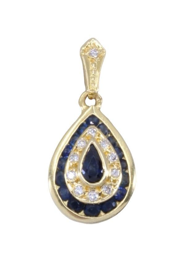 PENDENTIF POIRE SAPHIRS ET DIAMANTS — vue 1