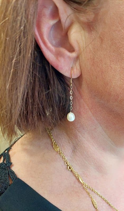 BOUCLES D'OREILLES PENDANTES PERLES — vue 2