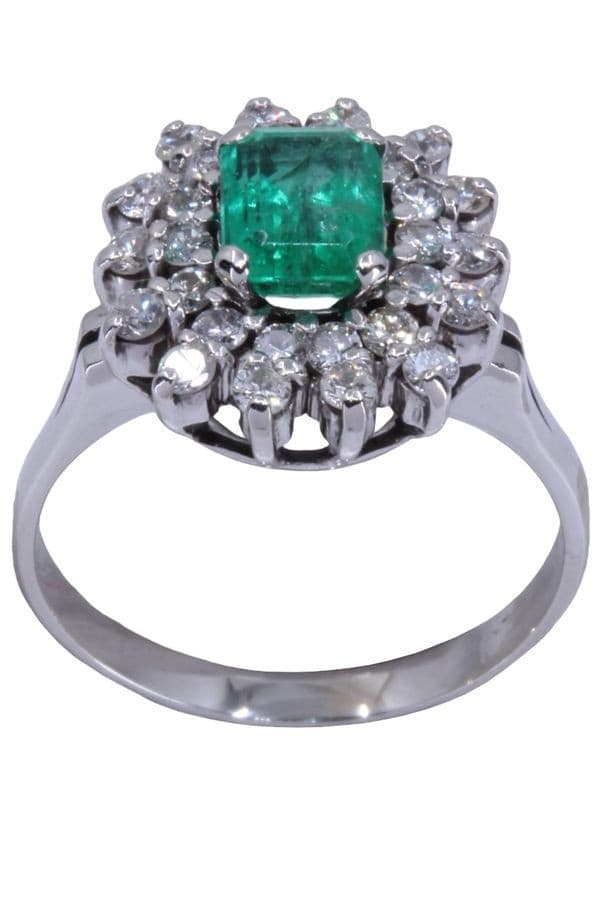BAGUE POMPADOUR ÉMERAUDE ET DIAMANTS — vue 1