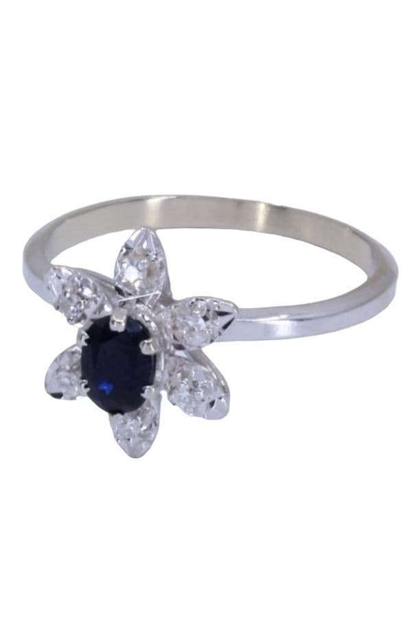 BAGUE FLEUR SAPHIR ET DIAMANTS — vue 3