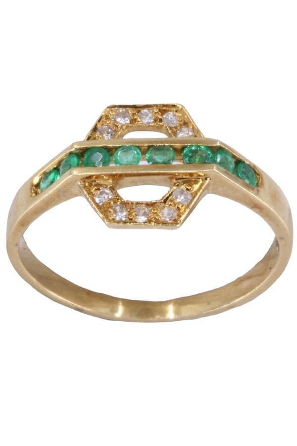 BAGUE MODERNE EMERAUDES ET DIAMANTS — vue 1
