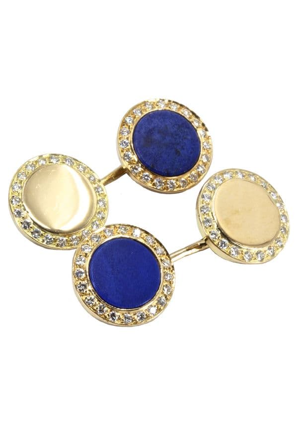 BOUTONS DE MANCHETTES LAPIS LAZULI ET DIAMANTS — vue 1