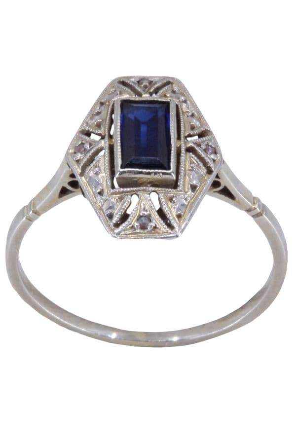 BAGUE ART-DÉCO SAPHIR ET DIAMANT — vue 1