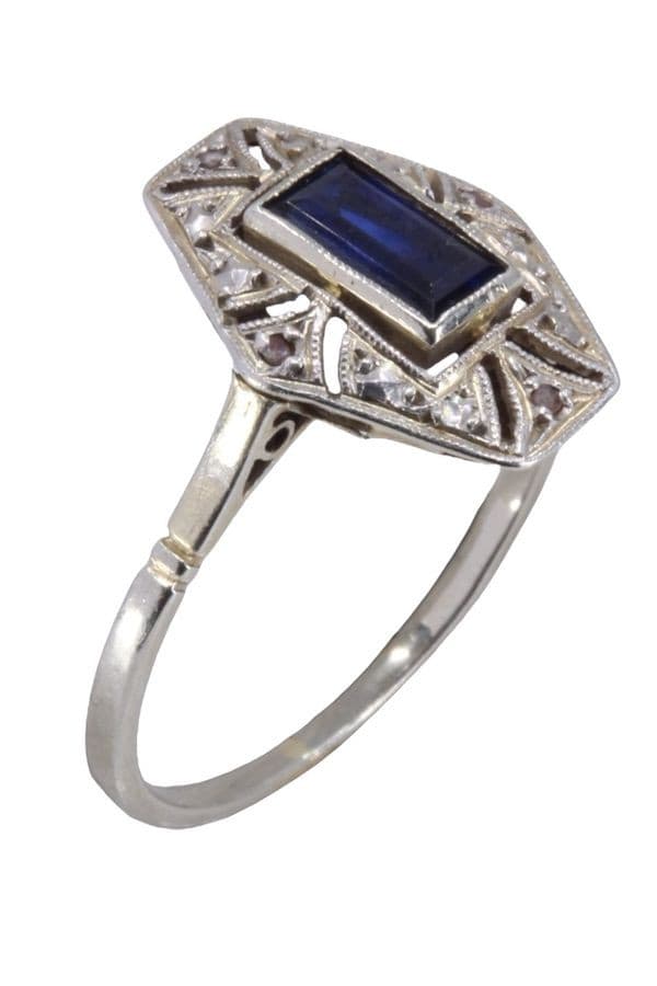 BAGUE ART-DÉCO SAPHIR ET DIAMANT — vue 5
