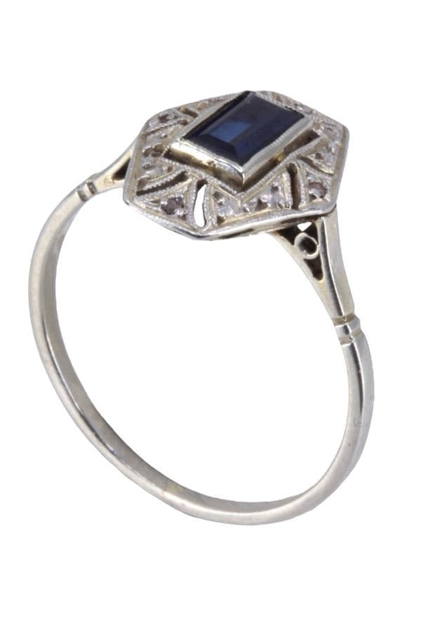BAGUE ART-DÉCO SAPHIR ET DIAMANT — vue 6