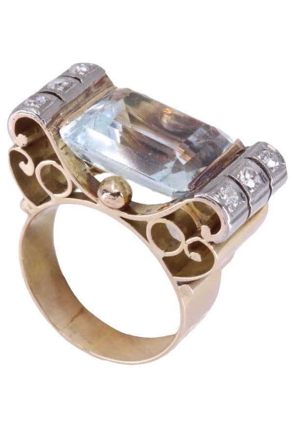 BAGUE TANK AIGUE-MARINE-ET DIAMANTS — vue 5