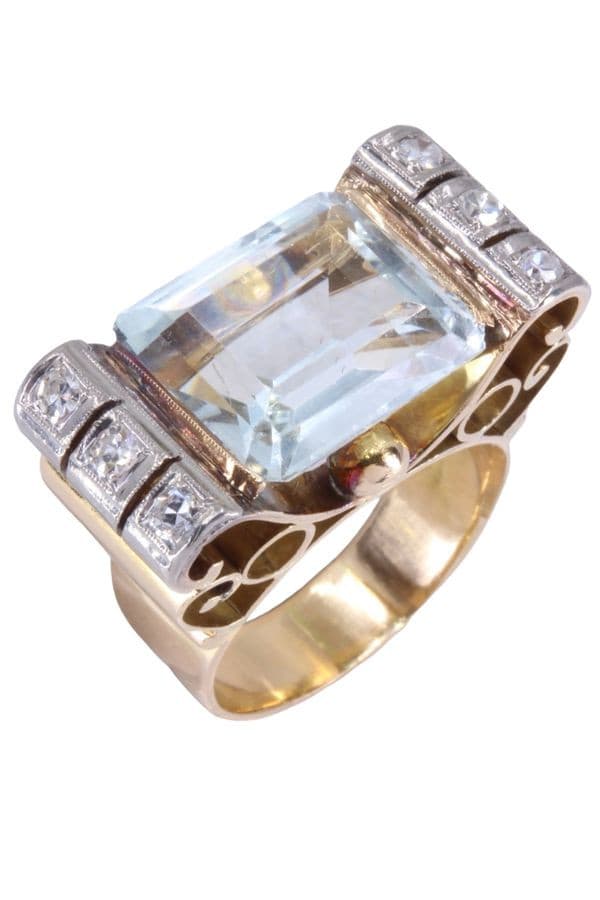 BAGUE TANK AIGUE-MARINE-ET DIAMANTS — vue 3