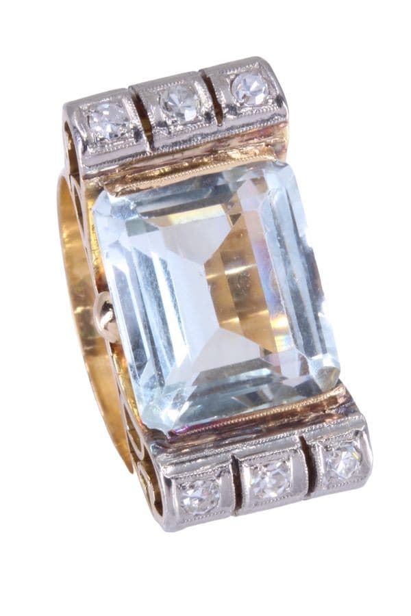 BAGUE TANK AIGUE-MARINE-ET DIAMANTS — vue 4