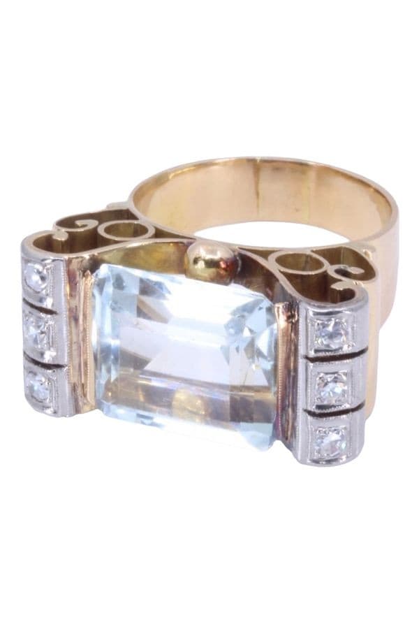 BAGUE TANK AIGUE-MARINE-ET DIAMANTS — vue 6
