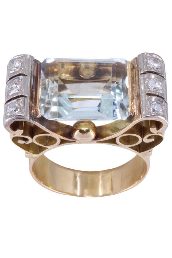 BAGUE TANK AIGUE-MARINE-ET DIAMANTS — vue 1