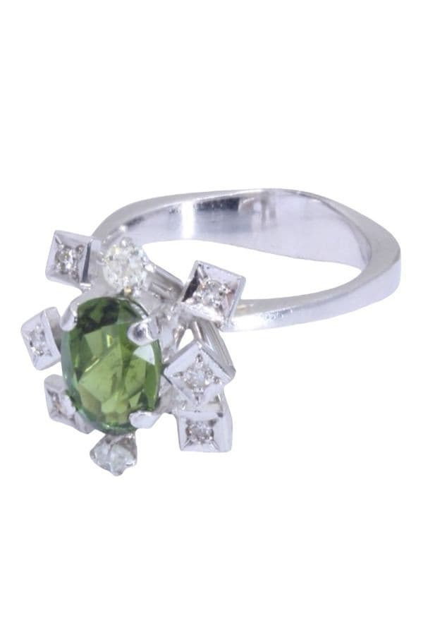 BAGUE ANCIENNE PÉRIDOT ET DIAMANTS — vue 6