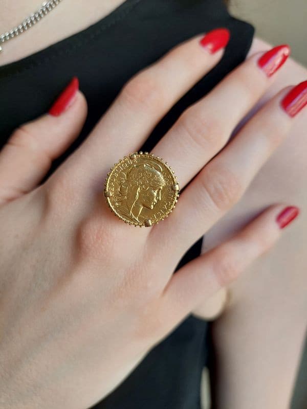 BAGUE PIÈCE 20 FRANCS MARIANNE — vue 2