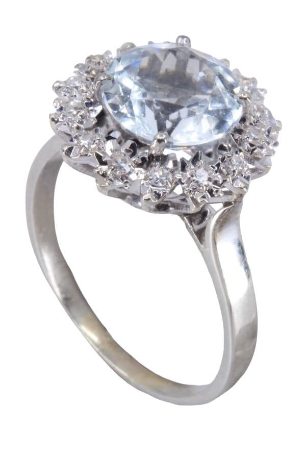 BAGUE ANCIENNE AIGUE-MARINE ET DIAMANTS — vue 5