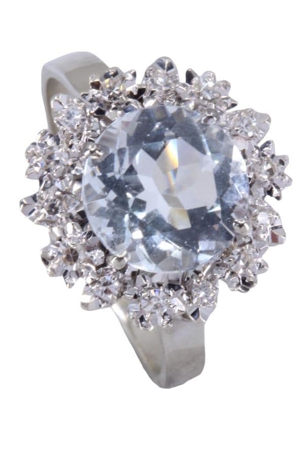 BAGUE ANCIENNE AIGUE-MARINE ET DIAMANTS — vue 4