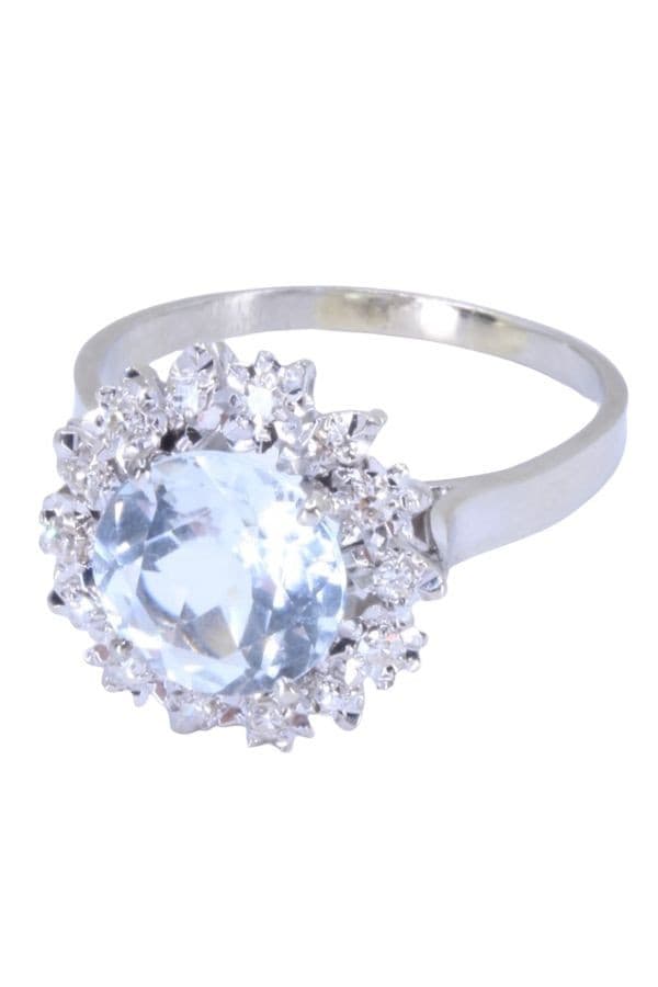 BAGUE ANCIENNE AIGUE-MARINE ET DIAMANTS — vue 6
