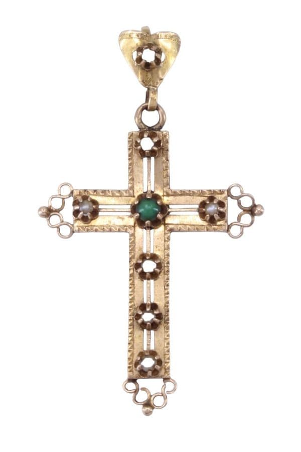 CROIX NAPOLÉON III PERLES ET AGATE — vue 1