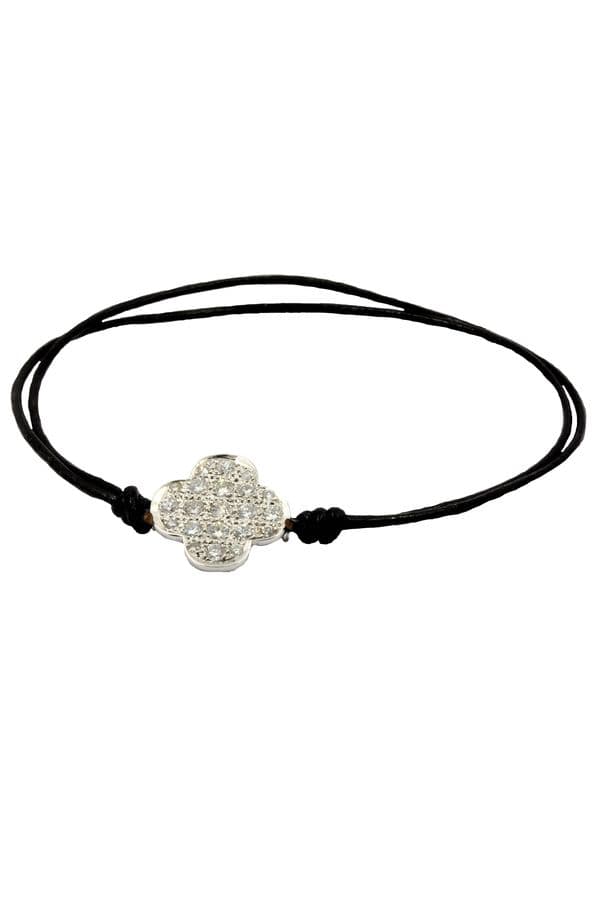 BRACELET CUIR TRÈFLE DIAMANTÉ — vue 1