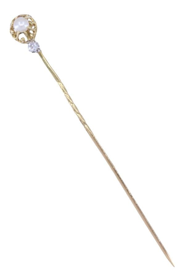 ÉPINGLE ANCIENNE PERLE ET DIAMANT — vue 1