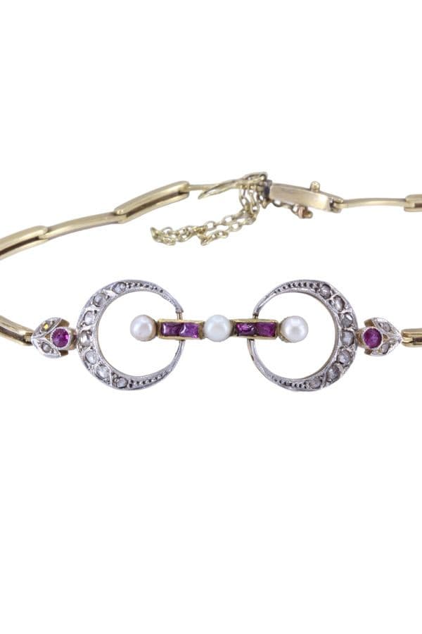 BRACELET ART-NOUVEAU PERLES RUBIS ET DIAMANTS — vue 3