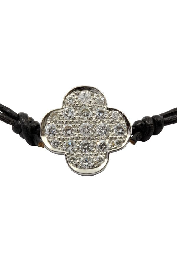 BRACELET CUIR TRÈFLE DIAMANTÉ — vue 2