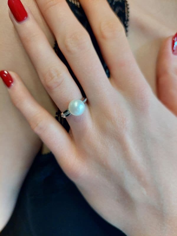BAGUE PERLE ET DIAMANTS — vue 2