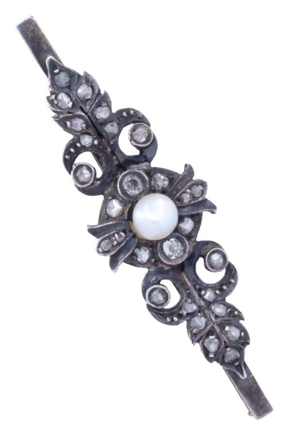 BROCHE ART-NOUVEAU PERLE ET DIAMANTS — vue 1