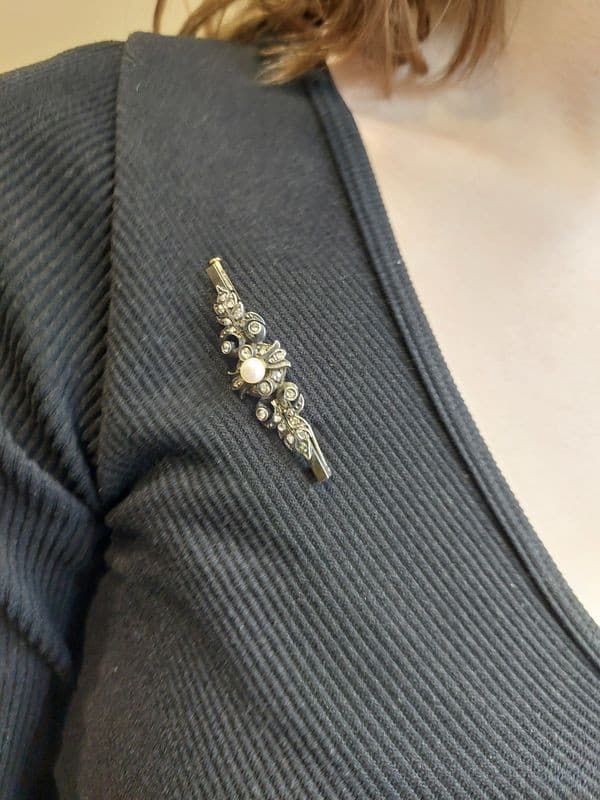 BROCHE ART-NOUVEAU PERLE ET DIAMANTS — vue 2
