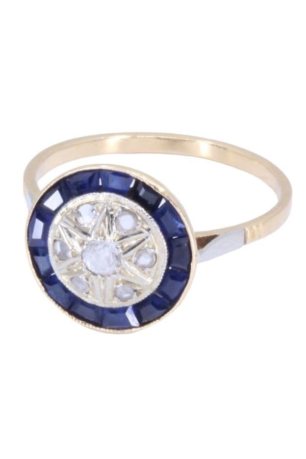 BAGUE ART-DÉCO SAPHIRS BLEUS ET BLANCS — vue 6