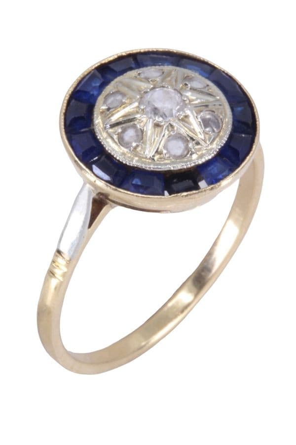 BAGUE ART-DÉCO SAPHIRS BLEUS ET BLANCS — vue 5