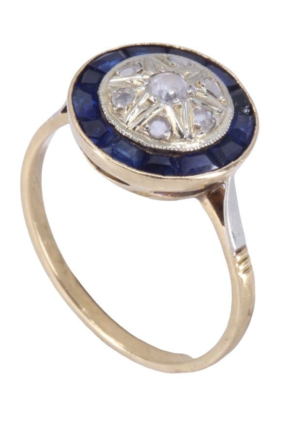 BAGUE ART-DÉCO SAPHIRS BLEUS ET BLANCS — vue 3