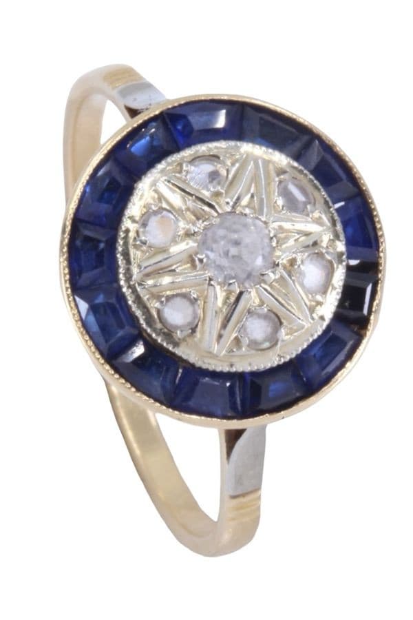 BAGUE ART-DÉCO SAPHIRS BLEUS ET BLANCS — vue 4