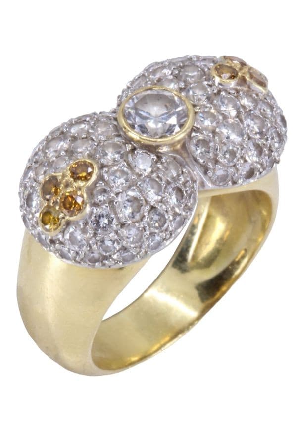 BAGUE  DIAMANTS JAUNES ET BLANCS — vue 3
