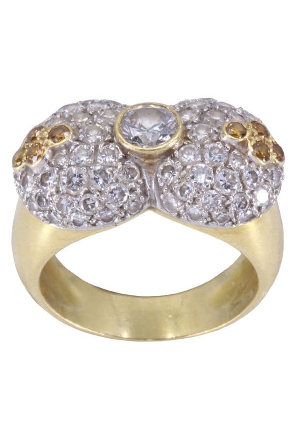 BAGUE  DIAMANTS JAUNES ET BLANCS — vue 1