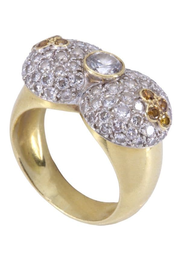 BAGUE  DIAMANTS JAUNES ET BLANCS — vue 4